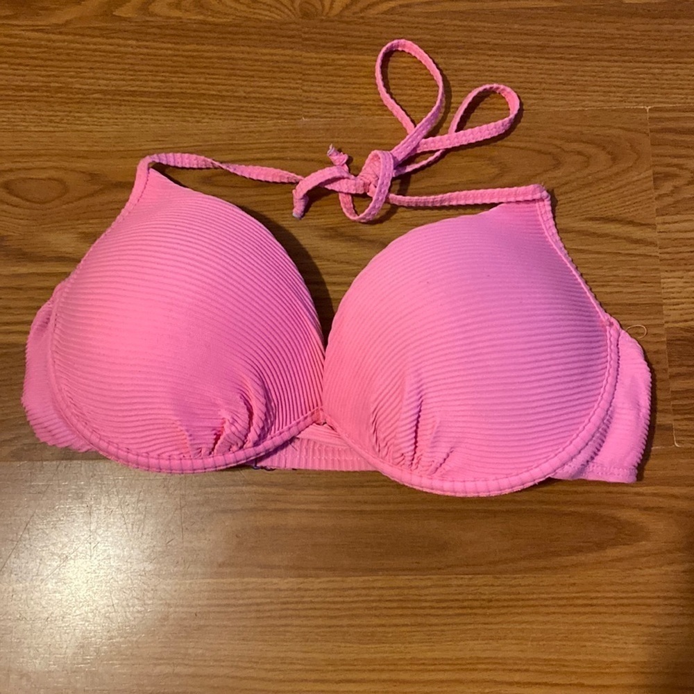 Women’s Pink Ribbed Halter Bikini Top Xl